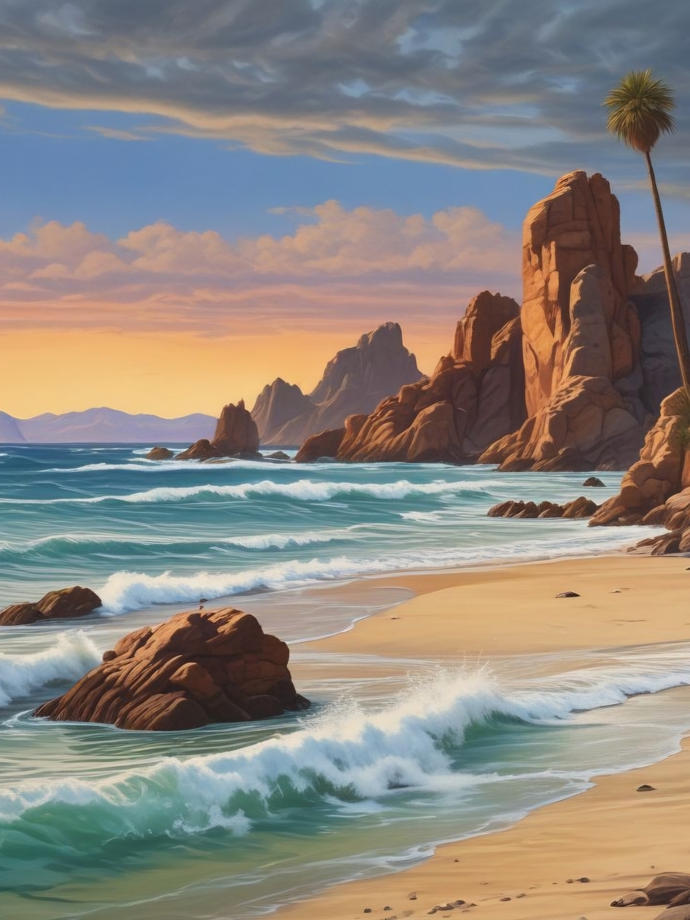 Sunset Cove Seascape Art Print - Blue & Sand by KIRSTEN SCRITSMIER 8X10